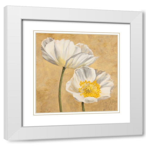 Poppies on Gold II White Modern Wood Framed Art Print with Double Matting by Luca, Villa