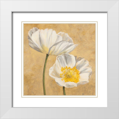 Poppies on Gold II White Modern Wood Framed Art Print with Double Matting by Luca, Villa