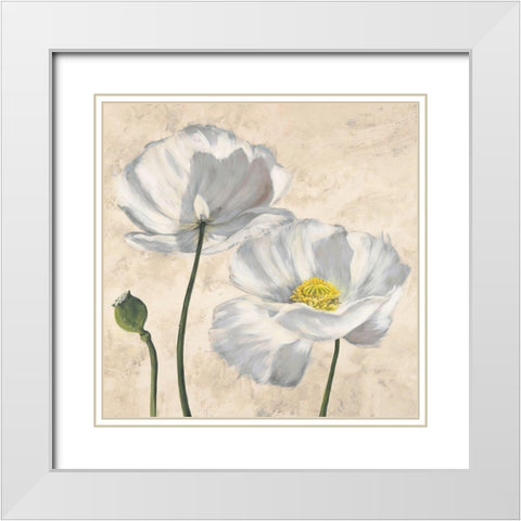 Poppies in White I White Modern Wood Framed Art Print with Double Matting by Luca, Villa