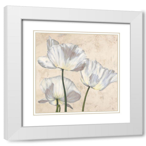 Poppies in White II White Modern Wood Framed Art Print with Double Matting by Luca, Villa