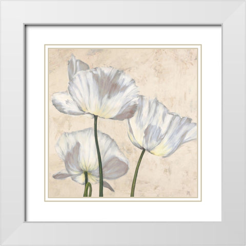 Poppies in White II White Modern Wood Framed Art Print with Double Matting by Luca, Villa