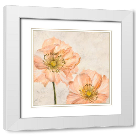 Poppies in Pink I White Modern Wood Framed Art Print with Double Matting by Luca, Villa