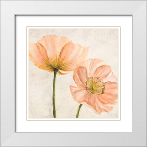 Poppies in Pink II White Modern Wood Framed Art Print with Double Matting by Luca, Villa