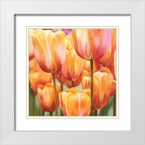 Spring Tulips II White Modern Wood Framed Art Print with Double Matting by Villa, Luca