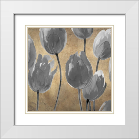 Grey Tulips I White Modern Wood Framed Art Print with Double Matting by Villa, Luca