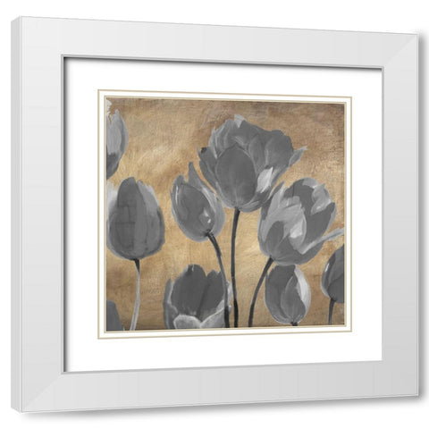 Grey Tulips II White Modern Wood Framed Art Print with Double Matting by Villa, Luca