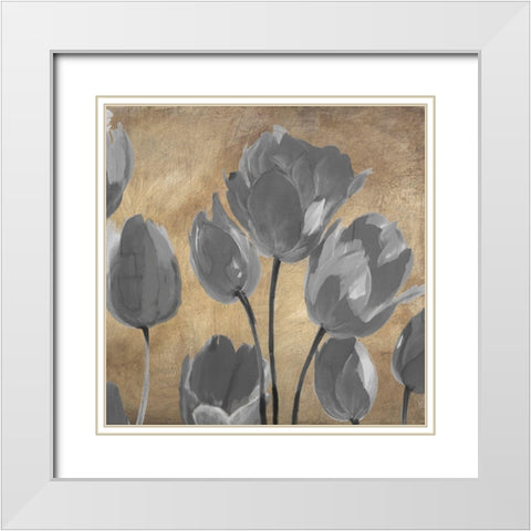 Grey Tulips II White Modern Wood Framed Art Print with Double Matting by Villa, Luca