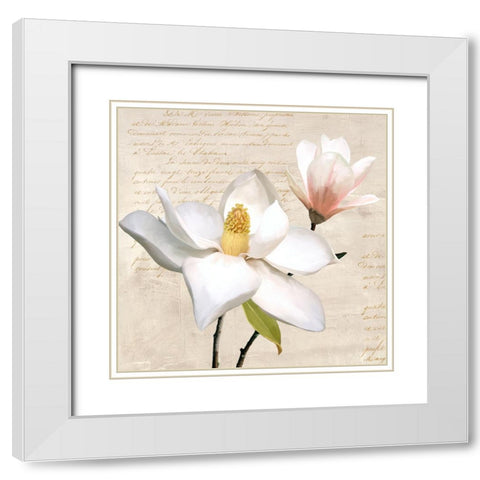 Ivory Magnolia_I White Modern Wood Framed Art Print with Double Matting by Villa, Luca
