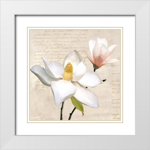 Ivory Magnolia_I White Modern Wood Framed Art Print with Double Matting by Villa, Luca