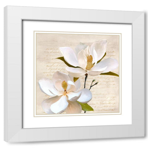 Ivory Magnolia_II White Modern Wood Framed Art Print with Double Matting by Villa, Luca