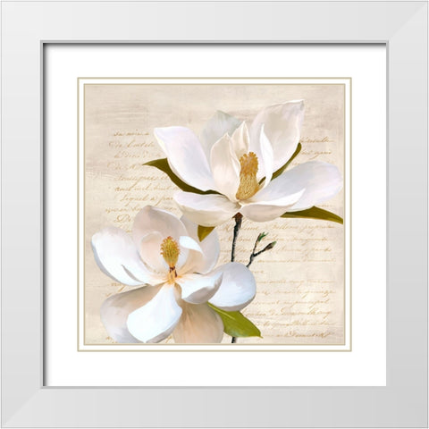 Ivory Magnolia_II White Modern Wood Framed Art Print with Double Matting by Villa, Luca