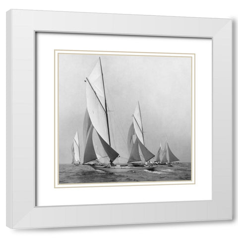 Sailboats Sailing Downwind 1920 White Modern Wood Framed Art Print with Double Matting by Levick, Edwin