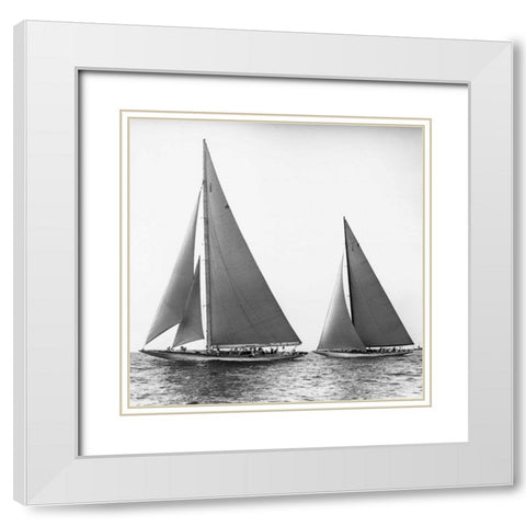 Sailboats in the Americas Cup 1934 White Modern Wood Framed Art Print with Double Matting by Levick, Edwin