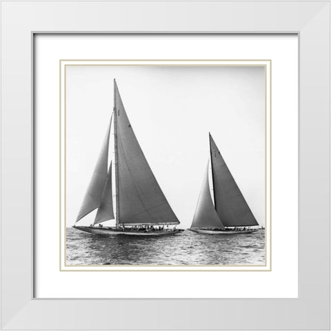 Sailboats in the Americas Cup 1934 White Modern Wood Framed Art Print with Double Matting by Levick, Edwin