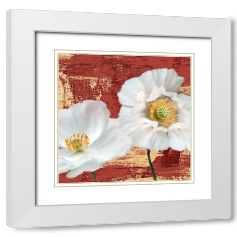 Washed Poppies (Red and Gold) I White Modern Wood Framed Art Print with Double Matting by Sanna, Leonardo