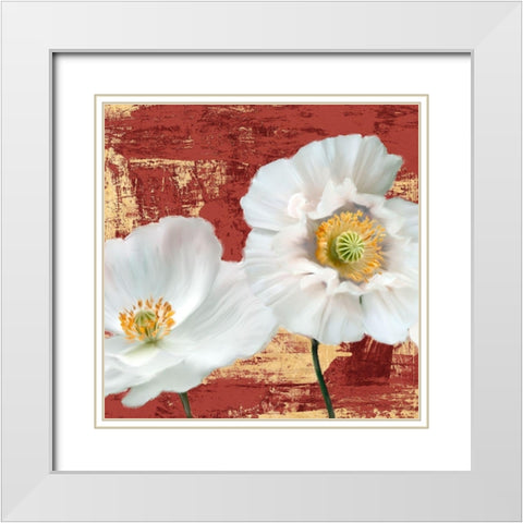 Washed Poppies (Red and Gold) I White Modern Wood Framed Art Print with Double Matting by Sanna, Leonardo