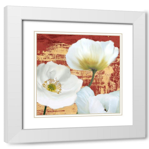Washed Poppies (Red and Gold) II White Modern Wood Framed Art Print with Double Matting by Sanna, Leonardo