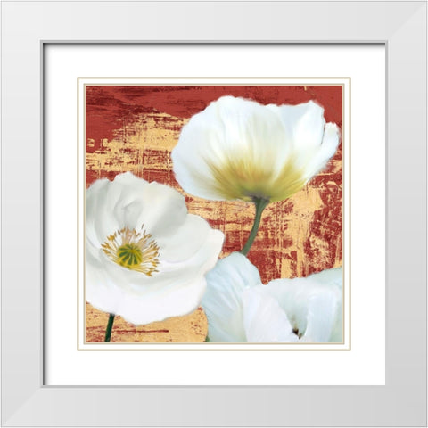 Washed Poppies (Red and Gold) II White Modern Wood Framed Art Print with Double Matting by Sanna, Leonardo