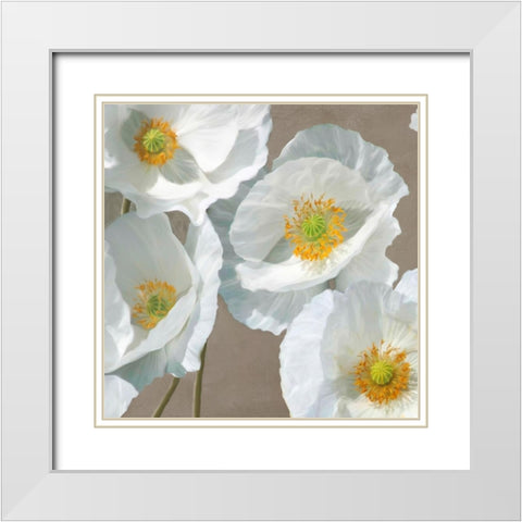 Poppies on Taupe I White Modern Wood Framed Art Print with Double Matting by Leonardo, Sanna