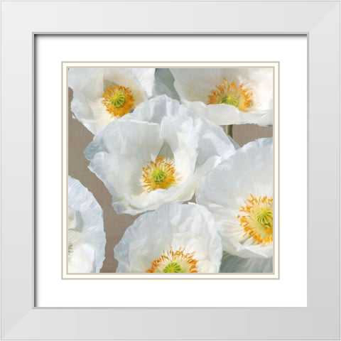 Poppies on Taupe II White Modern Wood Framed Art Print with Double Matting by Leonardo, Sanna