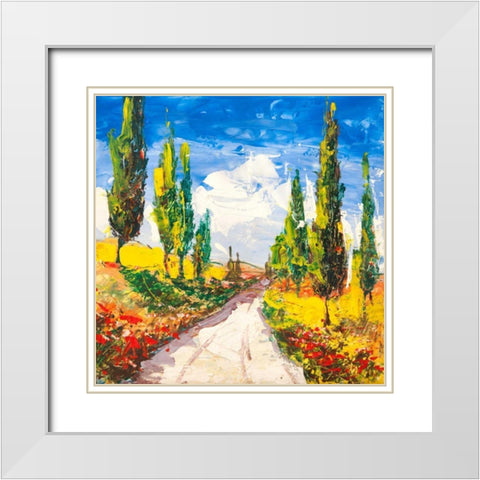 Strada toscana White Modern Wood Framed Art Print with Double Matting by Florio, Luigi