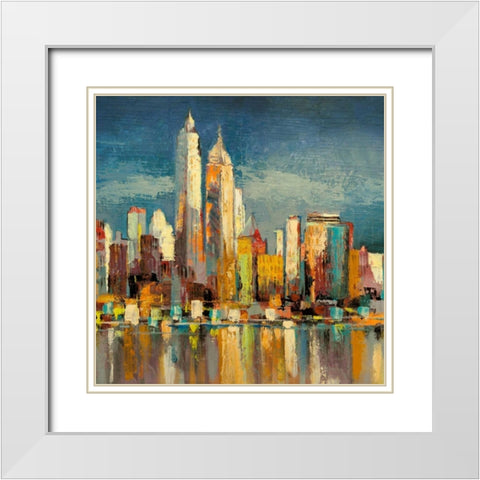 Manhattan Aqua- detail White Modern Wood Framed Art Print with Double Matting by Florio, Luigi