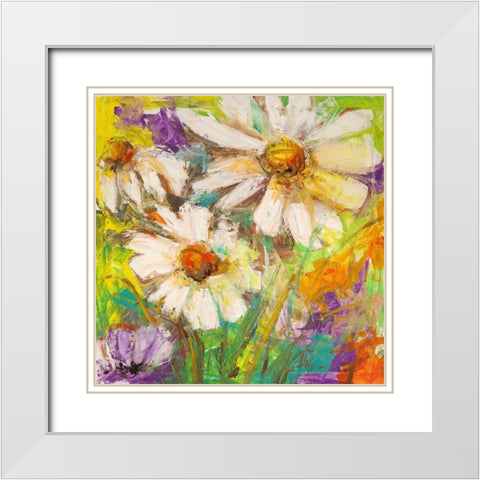 Margherite in fiore White Modern Wood Framed Art Print with Double Matting by Luigi, Florio