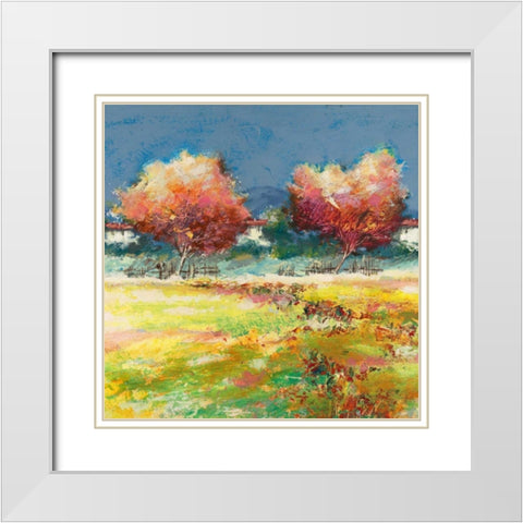 Alberi nel prato White Modern Wood Framed Art Print with Double Matting by Florio, Luigi
