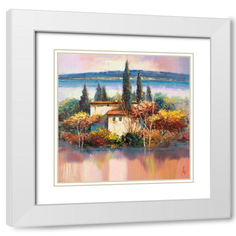 Case sul lago White Modern Wood Framed Art Print with Double Matting by Florio, Luigi