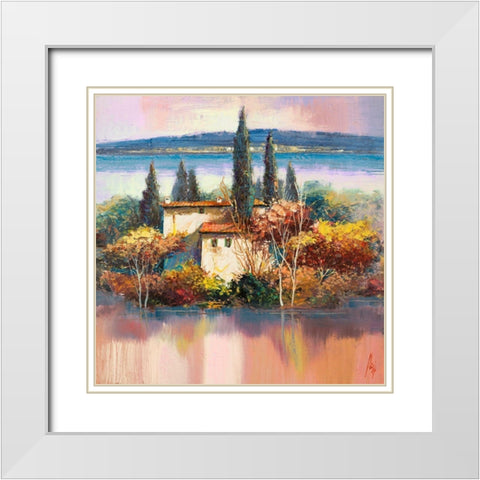 Case sul lago White Modern Wood Framed Art Print with Double Matting by Florio, Luigi