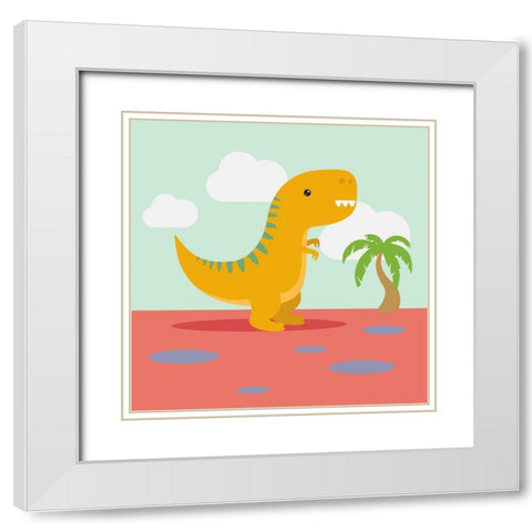 Lil T-rex White Modern Wood Framed Art Print with Double Matting by Malia, Rodrigues