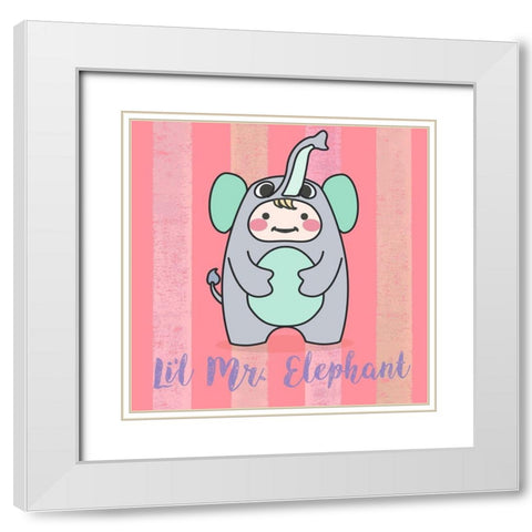 Lil Elephant White Modern Wood Framed Art Print with Double Matting by Malia, Rodrigues