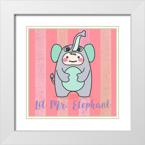 Lil Elephant White Modern Wood Framed Art Print with Double Matting by Malia, Rodrigues