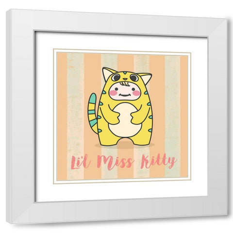 Lil Kitty White Modern Wood Framed Art Print with Double Matting by Malia, Rodrigues