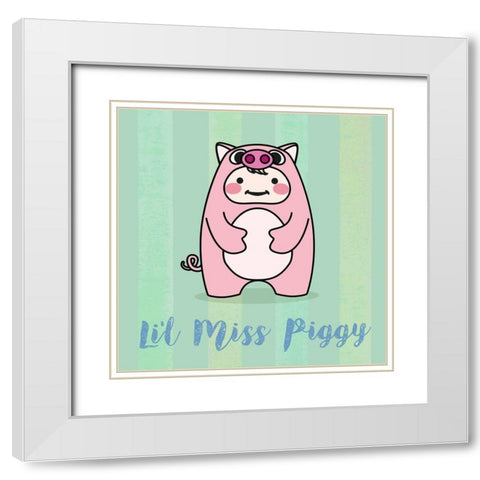 Lil Piggy White Modern Wood Framed Art Print with Double Matting by Malia, Rodrigues