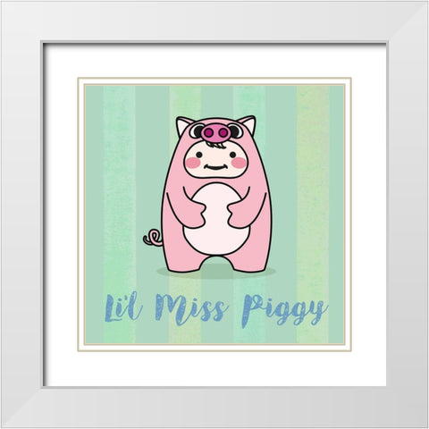 Lil Piggy White Modern Wood Framed Art Print with Double Matting by Malia, Rodrigues