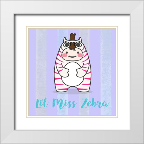 Lil Zebra White Modern Wood Framed Art Print with Double Matting by Malia, Rodrigues