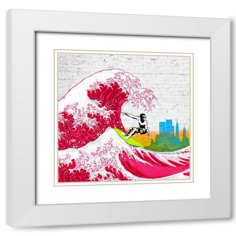 Surfin NYC (detail) White Modern Wood Framed Art Print with Double Matting by Masterfunk Collective