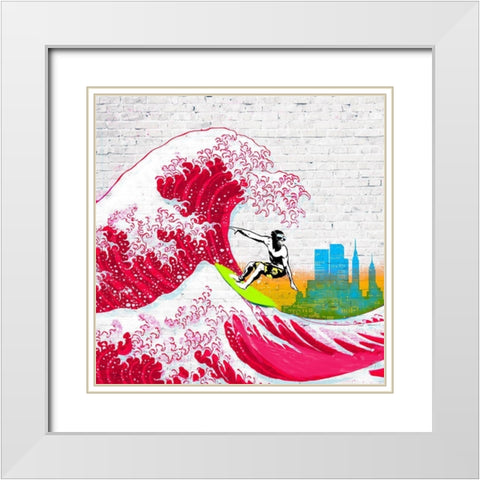 Surfin NYC (detail) White Modern Wood Framed Art Print with Double Matting by Masterfunk Collective