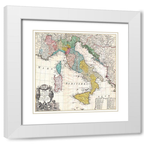 Map of Italy, 1742 White Modern Wood Framed Art Print with Double Matting by Johann, Homann