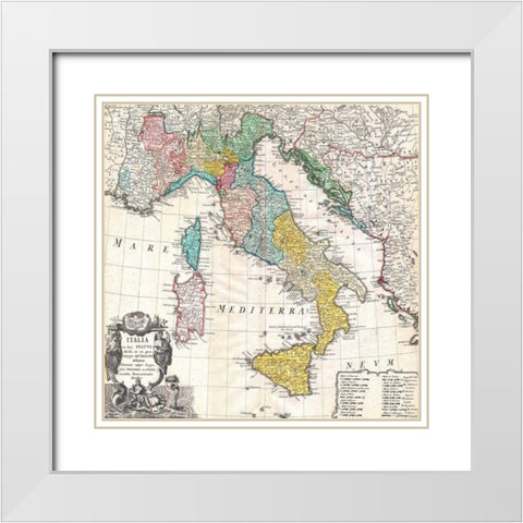 Map of Italy, 1742 White Modern Wood Framed Art Print with Double Matting by Johann, Homann