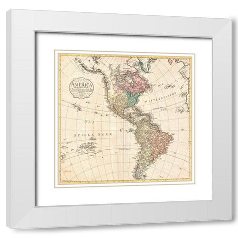 Map of North America and South America, 1796 White Modern Wood Framed Art Print with Double Matting by Conrad, Mannert