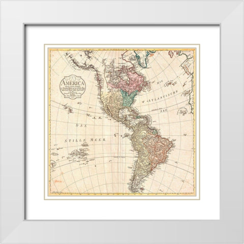 Map of North America and South America, 1796 White Modern Wood Framed Art Print with Double Matting by Conrad, Mannert