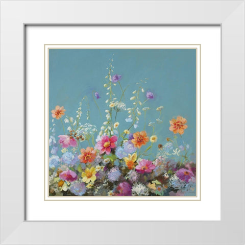 Treasures from my Garden Teal White Modern Wood Framed Art Print with Double Matting by Whatmore, Nel