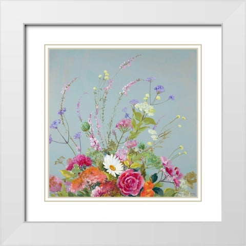 Marguerite and Verbena White Modern Wood Framed Art Print with Double Matting by Whatmore, Nel