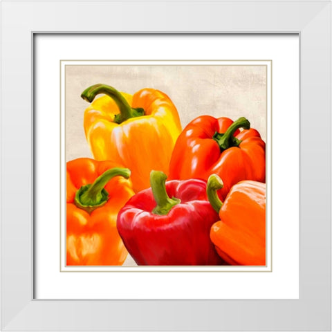 Peppers White Modern Wood Framed Art Print with Double Matting by Barbieri, Remo