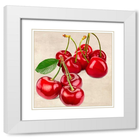 Cherries White Modern Wood Framed Art Print with Double Matting by Barbieri, Remo