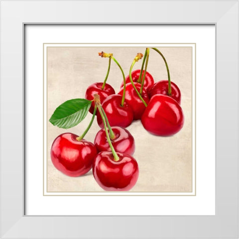 Cherries White Modern Wood Framed Art Print with Double Matting by Barbieri, Remo
