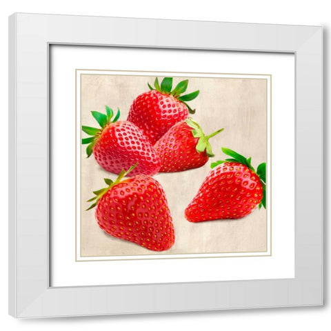Strawberries White Modern Wood Framed Art Print with Double Matting by Barbieri, Remo