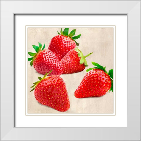 Strawberries White Modern Wood Framed Art Print with Double Matting by Barbieri, Remo